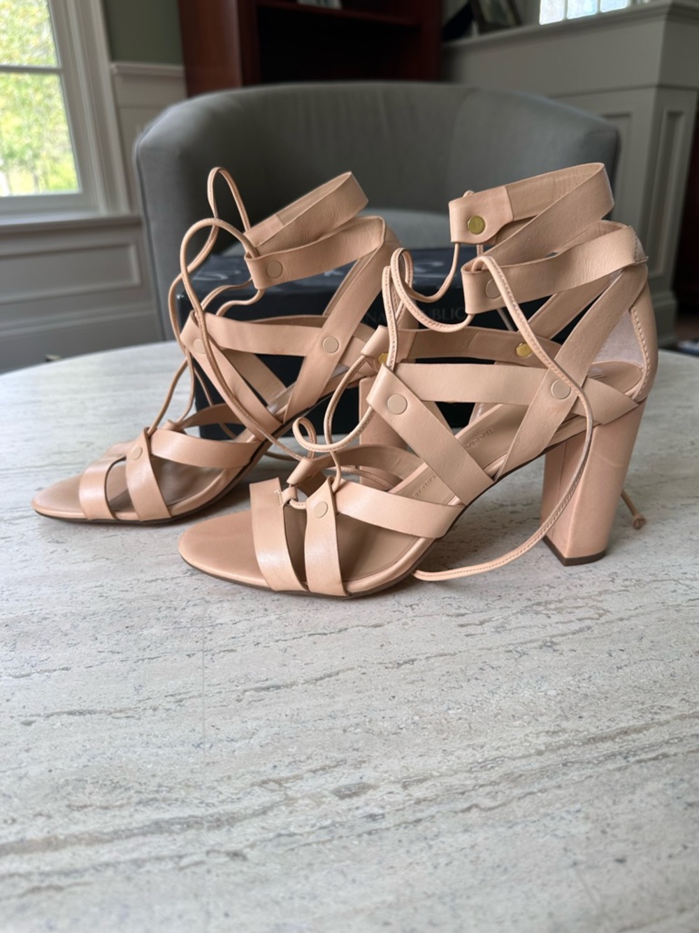 Women’s Strappy Block Heel Sandals in Nude